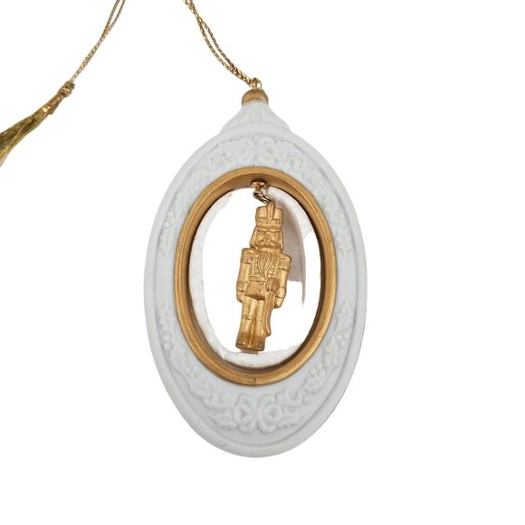 The Golden Treasures of Christmas Porcelain Ornaments Set of 2 Santa Claus Nutcr - Picture 2 of 10